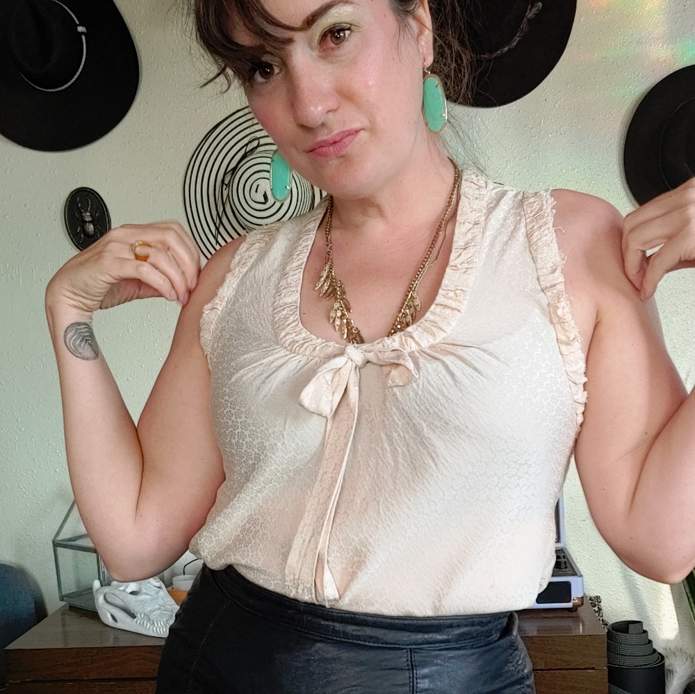 Raw edged pussy bow silk floral Marc Jacobs blouse